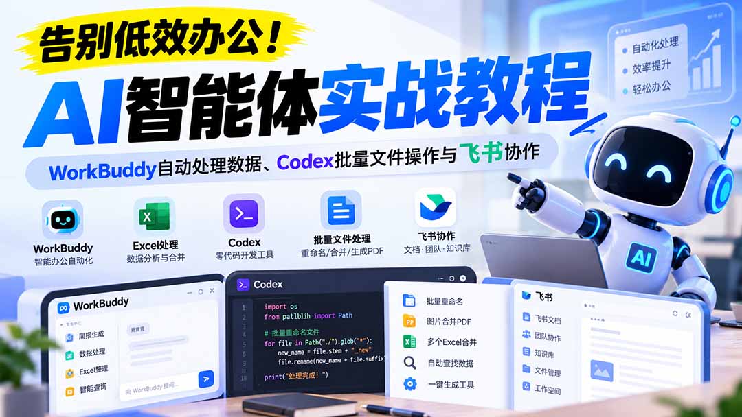 【无水印】告别低效办公！《AI智能体实战教程》WorkBuddy自动处理数据、Codex批量文件操作与飞书协作-阿灿学库