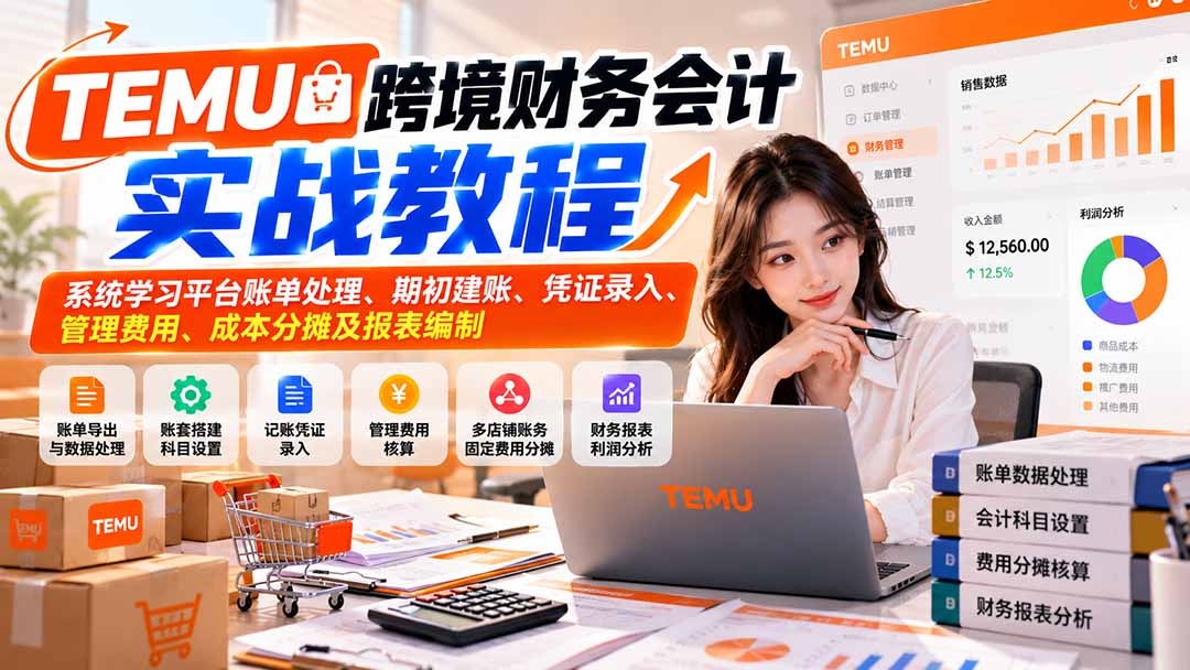 TEMU跨境财务会计实战教程：系统学习平台账单处理、期初建账、凭证录入、管理费用、成本分摊及报表编制-阿灿学库