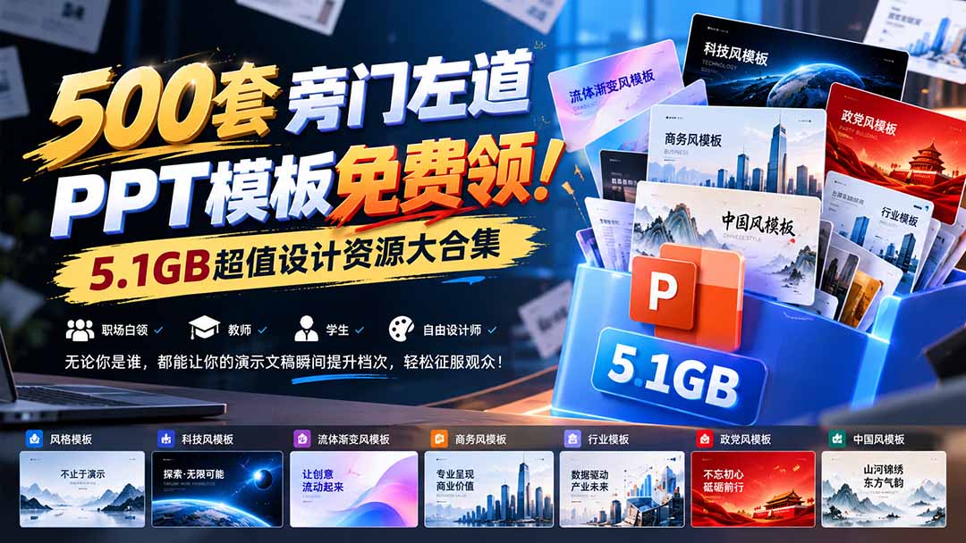 500套旁门左道PPT模板免费领！5.1GB超值设计资源大合集-阿灿学库