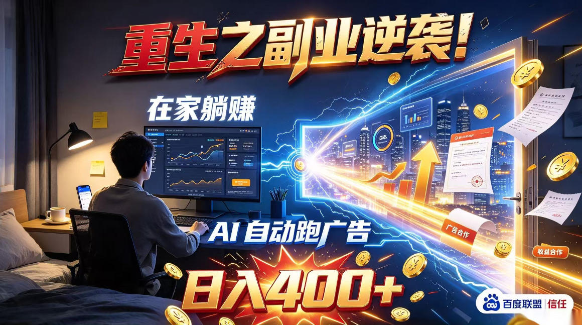 重生之副业逆袭！在家躺赚AI自动跑广告日入400+，无需人工操作【揭秘】-阿灿学库