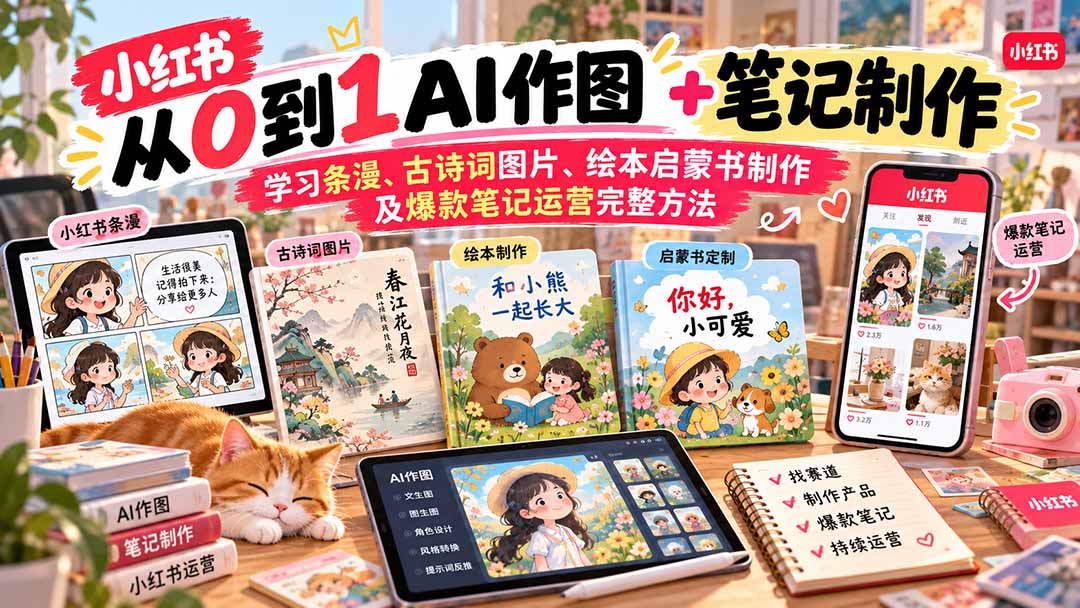 2026小红书AI内容创作从0到1-更新1017：学习条漫、古诗词图片、绘本启蒙书制作及爆款笔记运营完整方法-阿灿学库