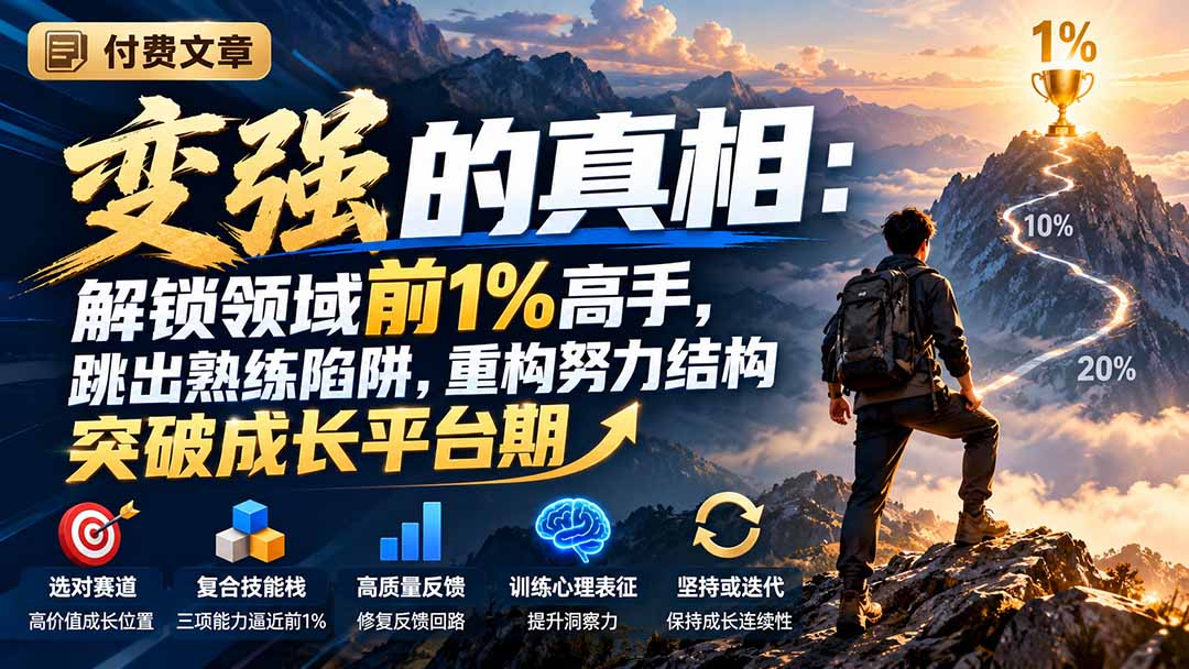 付费文章：变强的真相：解锁领域前1%高手，跳出熟练陷阱，重构努力结构突破成长平台期-阿灿学库