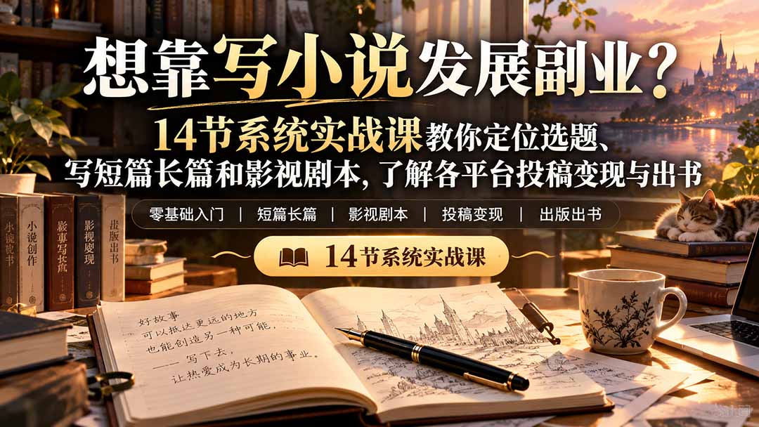 【无水印】想靠写小说发展副业？14节系统实战课教你定位选题、写短篇长篇和影视剧本，了解各平台投稿变现与出书-阿灿学库