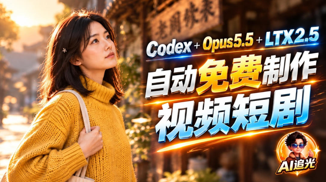 【无水印】Codex出图+免费LTX-2.5生成视频，Claude Opus 5.5全自动剪出1分钟情感短剧《停了的表》-阿灿学库