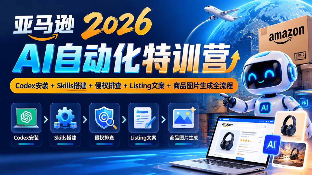 【跨境电商】亚马逊2026AI自动化-10月特训营：Codex安装+Skills搭建+侵权排查+Listing文案+商品图片生成全流程-吾图资源网