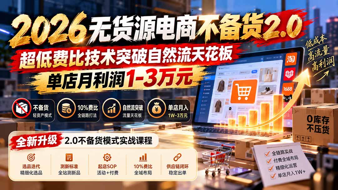 2026无货源电商不备货2.0【更新1010】：超低费比技术突破自然流天花板，单店月利润1-3万元-阿灿学库