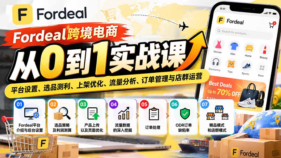 Fordeal跨境电商从0到1实战课:平台设置、选品测利、上架优化、流量分析、订单管理与店群运营-阿灿学库