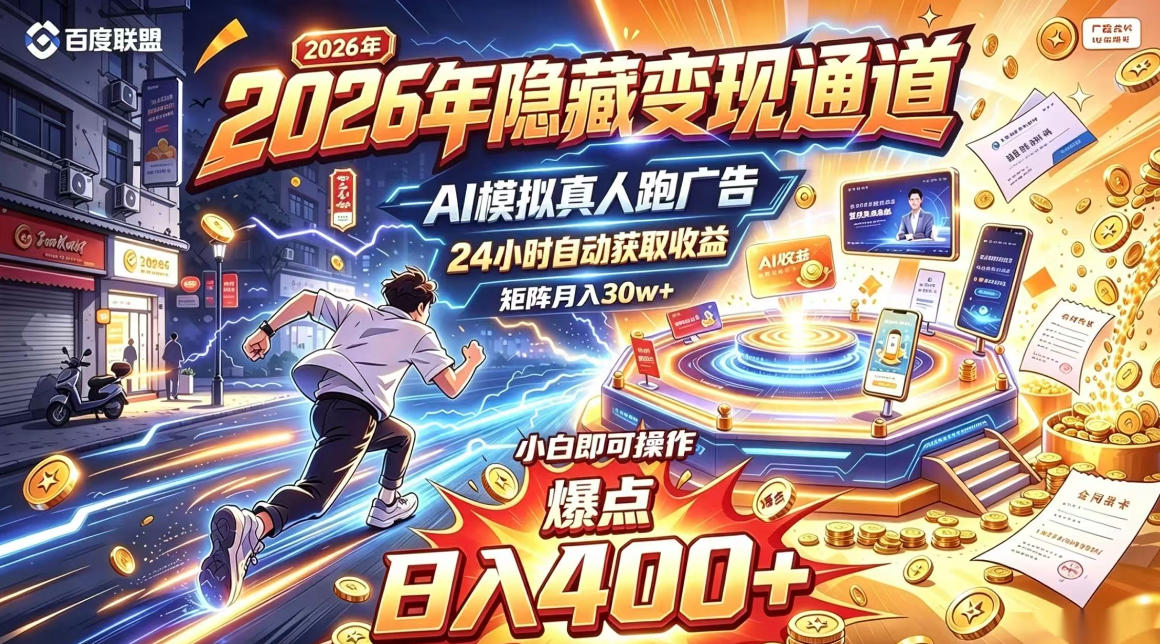 2026年别死磕自媒体，隐藏变现通道，AI模拟真人自动跑广告，小白即可操作，日入400+，矩阵月入可达到30w+【揭秘】-红果网创