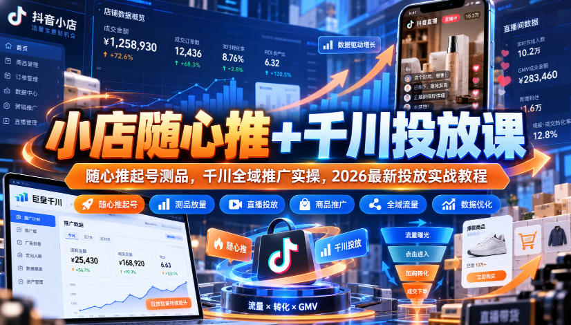 小店随心推+千川投放课｜随心推起号测品，千川全域推广实操，2026最新投放实战教程-阿灿学库