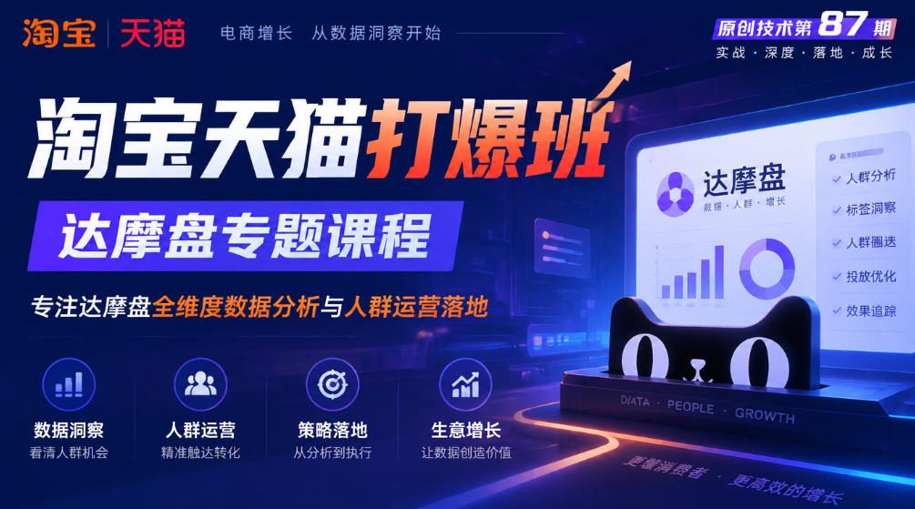 《淘宝天猫打爆班》原创技术第87期,达摩盘专题课程,专注达摩盘全维度数据分析与人群运营落地-阿灿学库