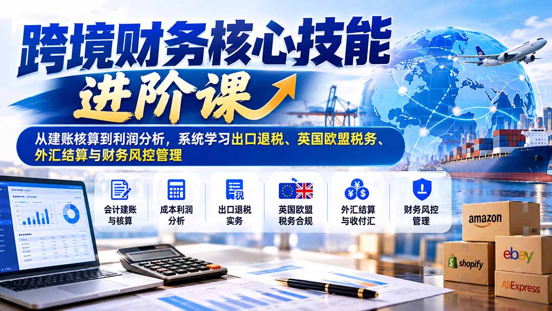 跨境财务核心技能进阶课：从建账核算到利润分析，系统学习出口退税、英国欧盟税务、外汇结算与财务风控管理-阿灿学库