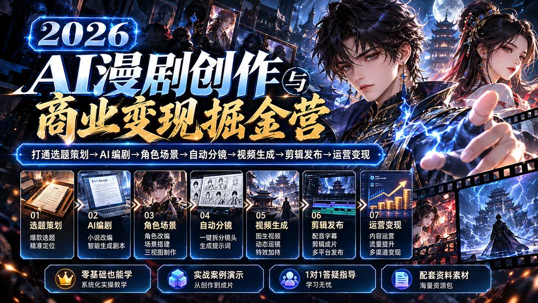 【无水印】2026AI漫剧创作与商业变现掘金营:打通选题→AI编剧→角色场景→自动分镜→视频生成→剪辑发布→运营变现-阿灿学库