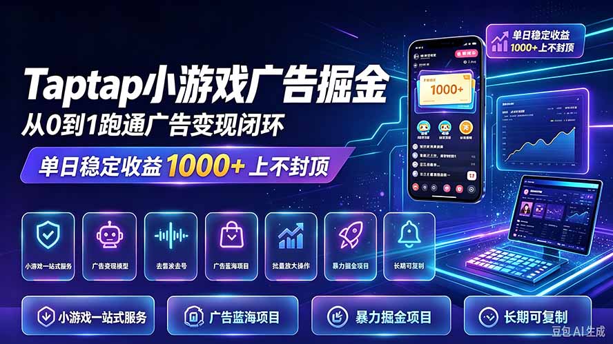 TapTap小游戏广告掘金日赚收益1000+上不封顶-阿灿学库