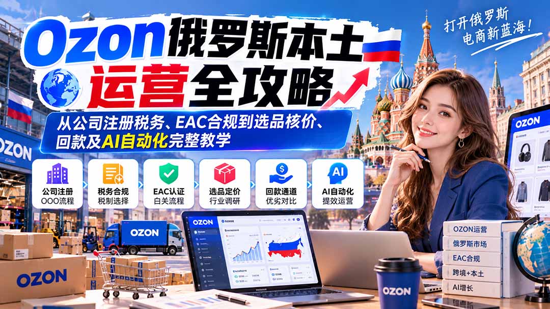 Ozon俄罗斯本土运营全攻略:从公司注册税务、EAC合规到选品核价、回款及AI自动化完整教学-阿灿学库