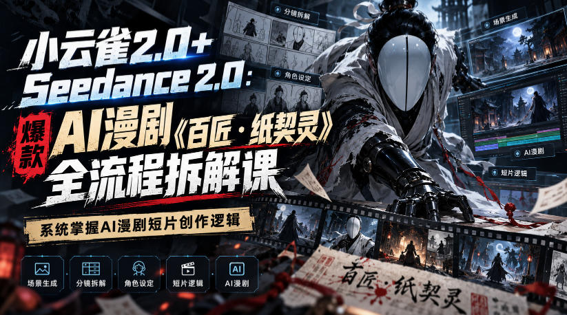 小云雀2.0+Seedance 2.0：爆款AI漫剧《百匠・纸契灵》全流程拆解课，系统掌握AI漫剧短片创作逻辑-阿灿学库