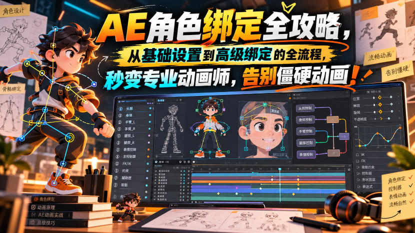 【无水印】AE角色绑定全攻略，从基础设置到高级绑定的全流程，秒变专业动画师，告别僵硬动画！【原创双语字幕】-阿灿学库