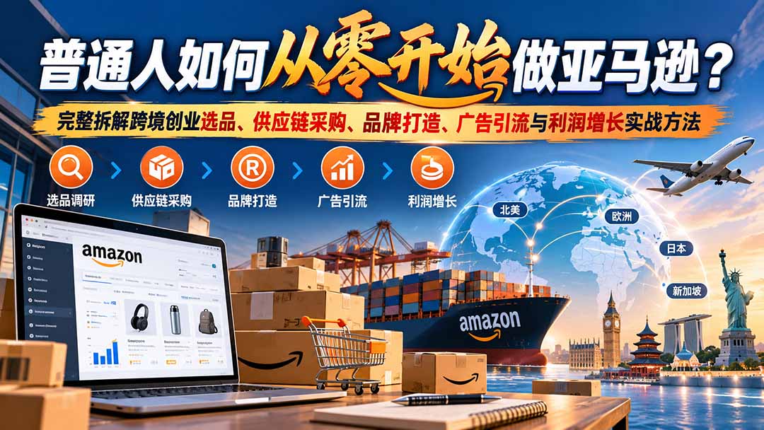 普通人如何从零开始做亚马逊？完整拆解跨境创业选品、供应链采购、品牌打造、广告引流与利润增长实战方法-阿灿学库