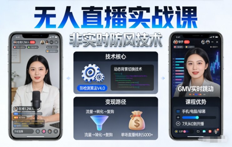 宝子哥无人直播实战课，非实时防风技术，聚焦抖音快手等平台直播带货，轻松开启直播变现之路(更新261010)-阿灿学库
