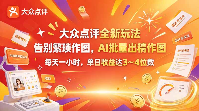 大众点评全新玩法，不用繁琐作图，AI 批量出稿作图，每天一小时，单日收益达 3～4 位数-红果网创
