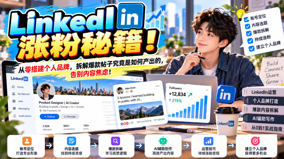 LinkedIn涨粉秘籍！从零搭建个人品牌，拆解爆款帖子究竟是如何产出的，告别内容焦虑！【原创双语字幕】-阿灿学库