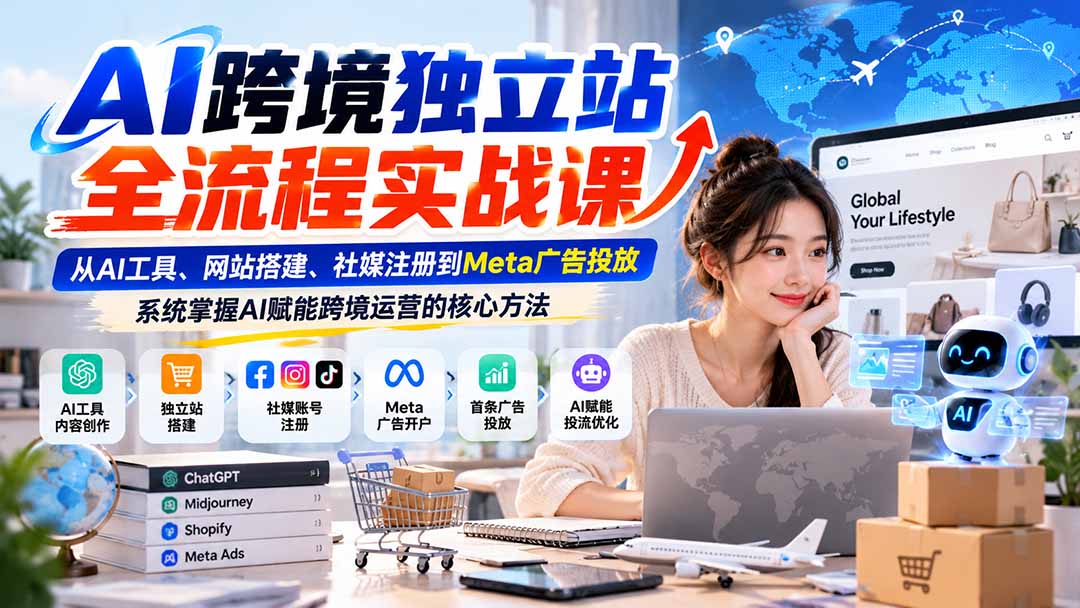 AI跨境独立站全流程实战课：从AI工具、网站搭建、社媒注册到Meta广告投放，系统掌握AI赋能跨境运营的核心方法-阿灿学库