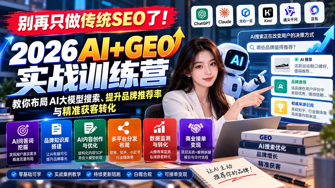 别再只做传统SEO了！《2026AI+GEO实战训练营》教你布局AI大模型搜索、提升品牌推荐率与精准获客转化-红果网创