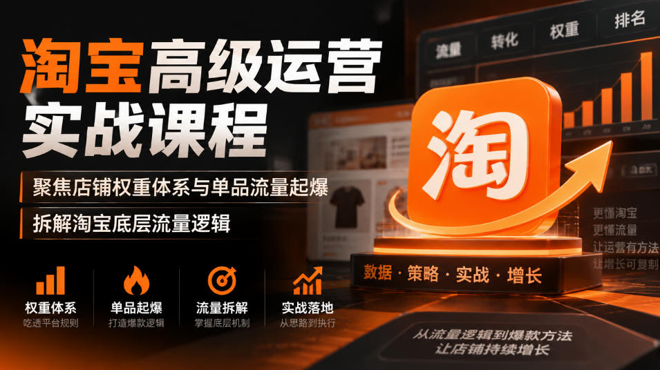 淘宝高级运营实战课程，聚焦店铺权重体系与单品流量起爆，拆解淘宝底层流量逻辑-阿灿学库