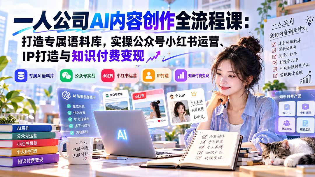 一人公司AI内容创作全流程课:打造专属语料库,实操公众号小红书运营、IP打造与知识付费变现方法论-阿灿学库