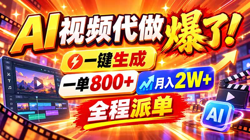 2026年底新赛道，AI视频代做一单800+，小白可做，告别打工-阿灿学库
