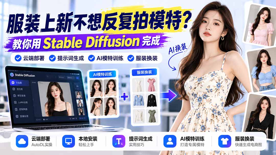 服装上新不想反复拍模特？教你用Stable Diffusion完成云端部署、提示词生成、AI模特训练与换装-阿灿学库