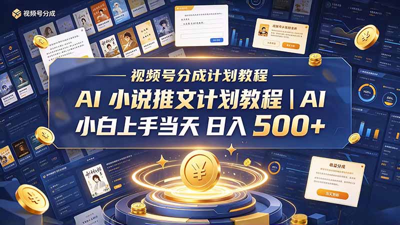 最新视频号分成计划教程|AI 小说推文,小白上手当天日入 500+-阿灿学库