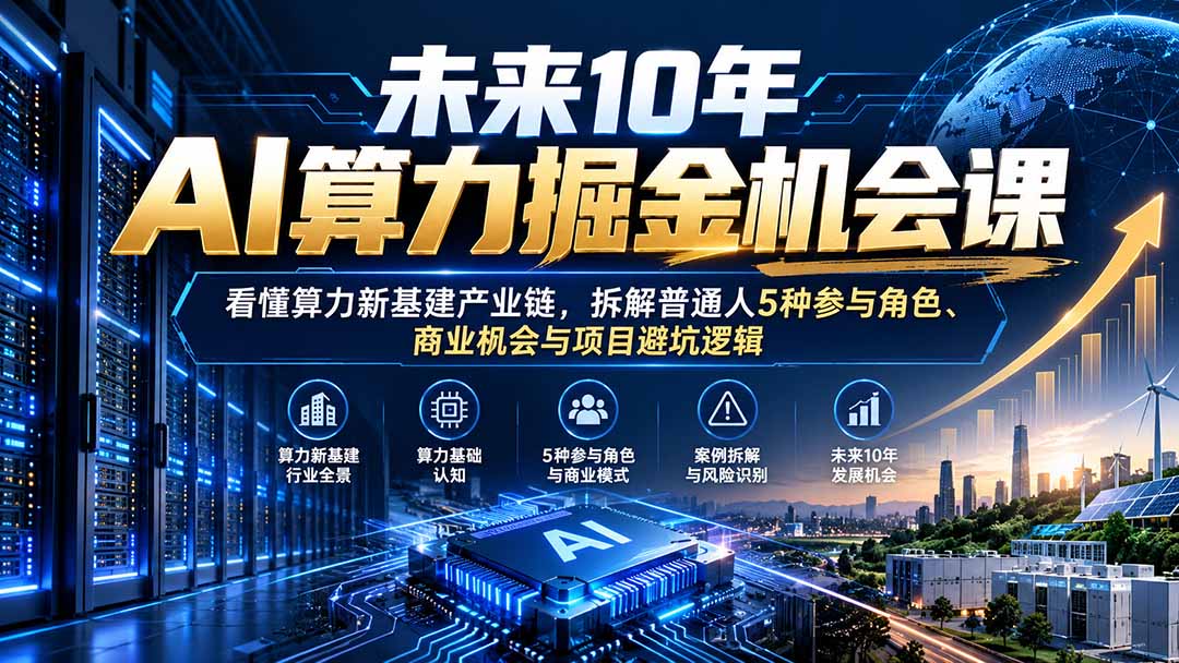 未来10年AI算力掘金机会课:看懂算力新基建产业链,拆解普通人5种参与角色、商业机会与项目避坑逻辑-阿灿学库