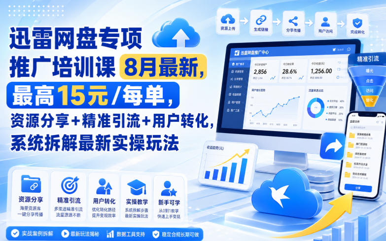 迅雷网盘专项推广培训课9月最新，最高15米/每单，资源分享+精准引流+用户转化，系统拆解最新实操玩法(更新1021)-阿灿学库