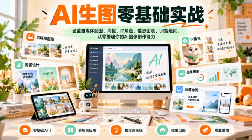 AI生图零基础实战，涵盖自媒体配图、海报、IP角色、信息图表、UI落地页，从零搭建你的AI图像创作能力-阿灿学库