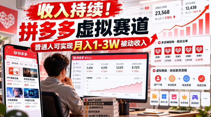 收入持续！拼多多虚拟赛道，普通人可实现月入1-3 W被动收入【揭秘】-阿灿学库