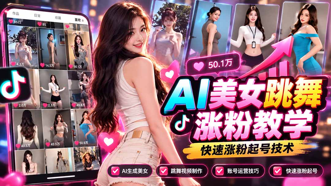 AI美女跳舞涨粉教学，AI生成美女，跳舞视频制作，账号运营与快速起号涨粉-阿灿学库