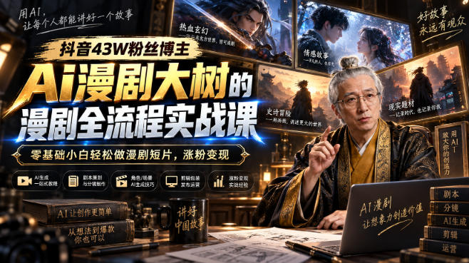 抖音43W粉丝博主Ai漫剧大树的漫剧制作全流程实战课，零基础小白轻松做漫剧短片，涨粉变现(更新1027)-阿灿学库