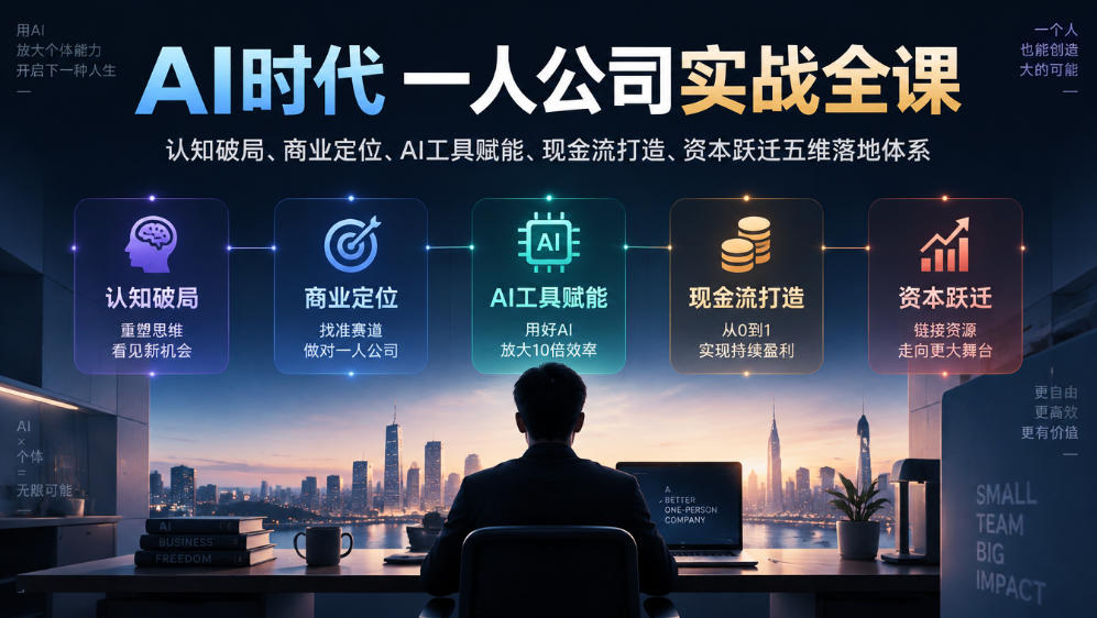 AI时代一人公司实战全课|认知破局、商业定位、AI工具赋能、现金流打造、资本跃迁五维落地体系-阿灿学库