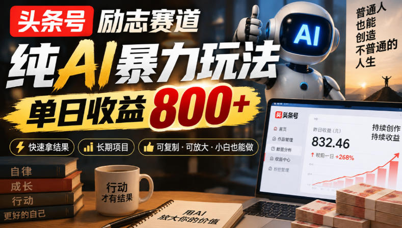 头条号励志赛道，纯AI暴力玩法，单日收益800+，快速拿结果，长期项目-阿灿学库
