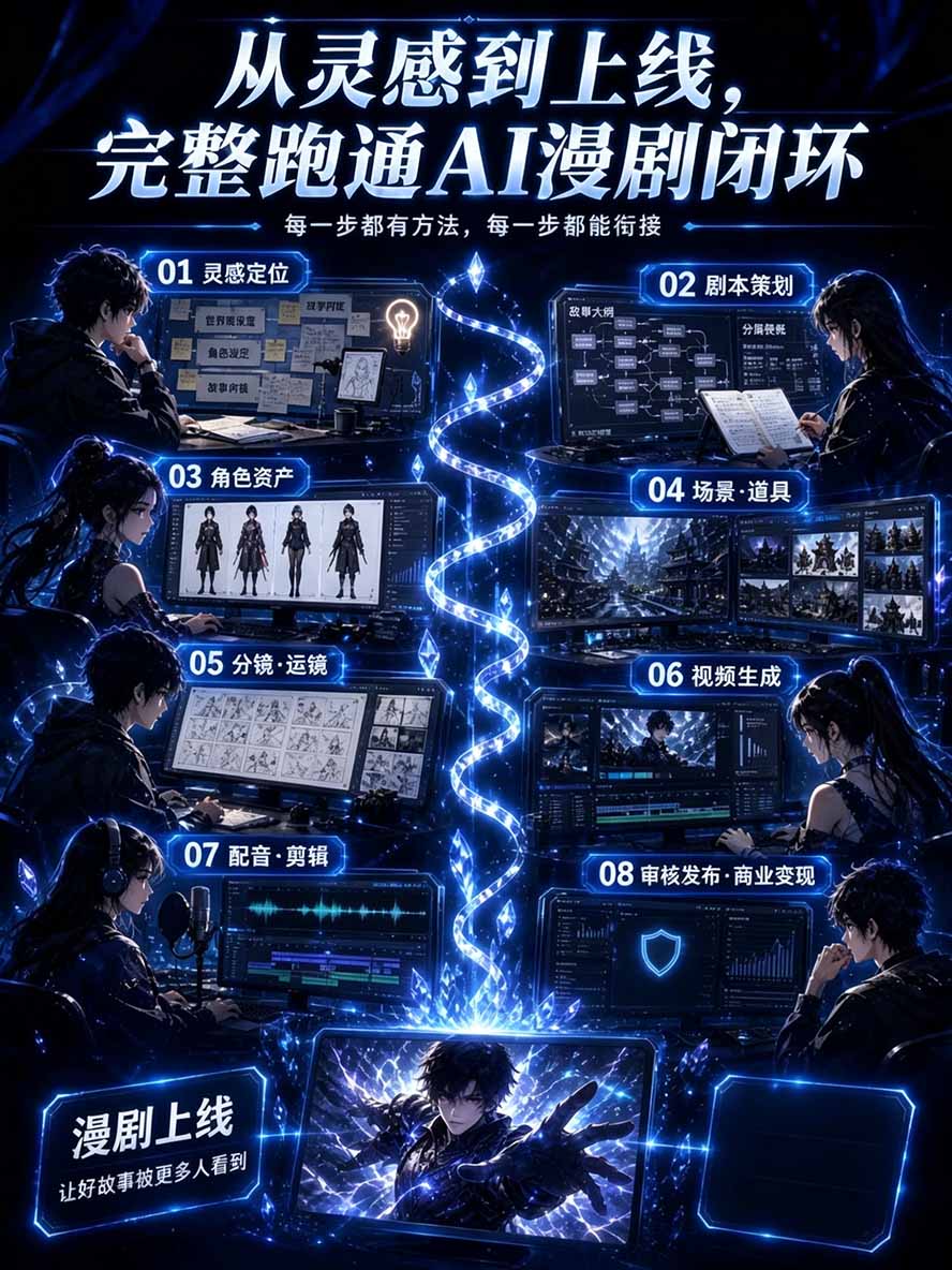 图片[2]-【无水印】2026AI漫剧创作与商业变现掘金营：打通选题→AI编剧→角色场景→自动分镜→视频生成→剪辑发布→运营变现-阿灿学库