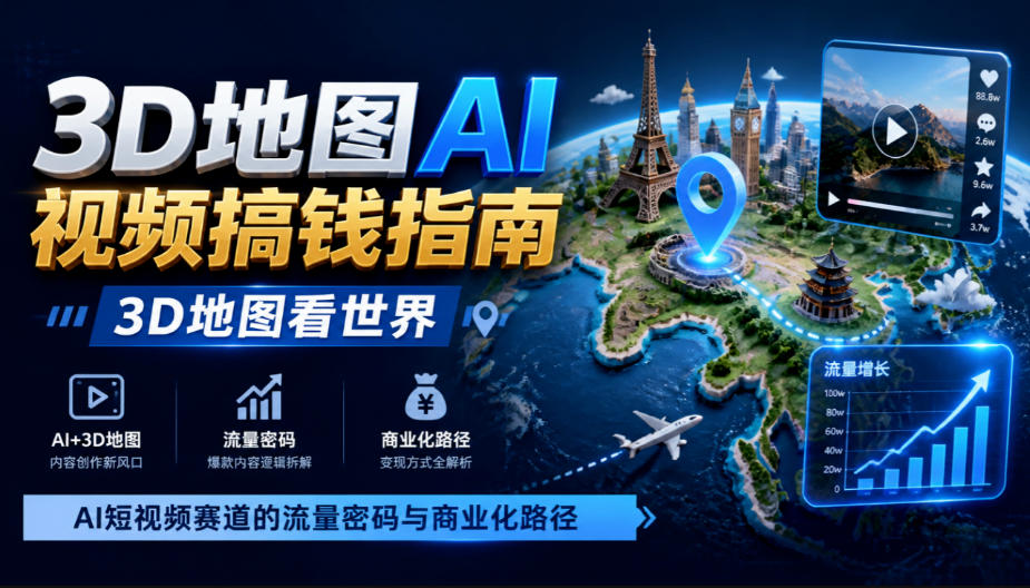 3D地图AI视频搞钱指南，3D地图看世界，AI短视频赛道的流量密码与商业化路径【文档】-阿灿学库