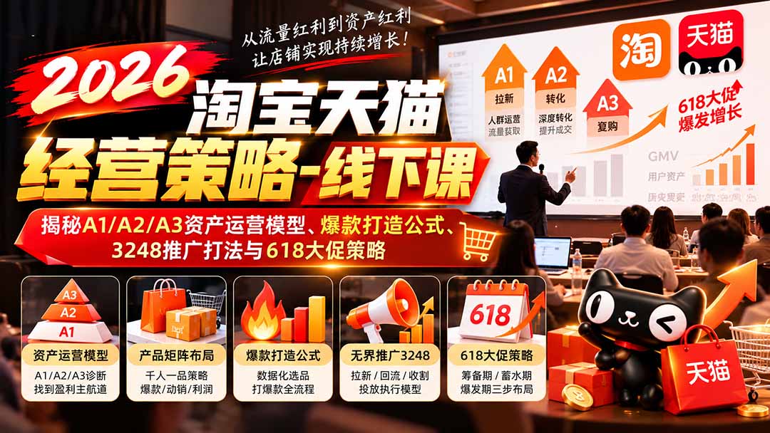 2026淘宝天猫经营策略-线下课:揭秘A1/A2/A3资产运营模型、爆款打造公式、3248推广打法与618大促策略-阿灿学库