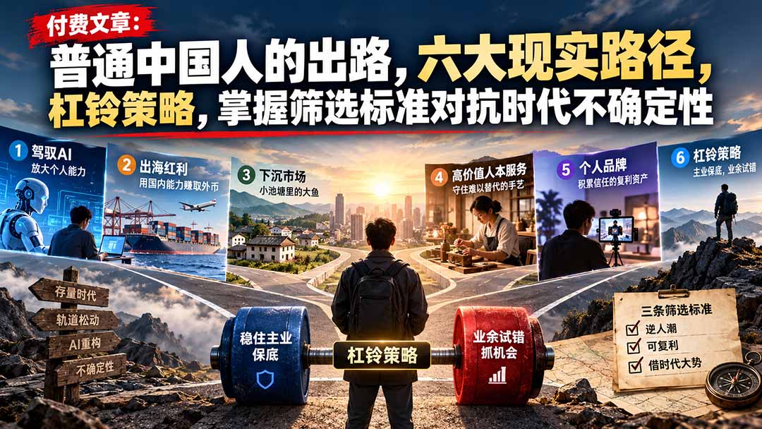 付费文章：普通中国人的出路，六大现实路径，杠铃策略，掌握筛选标准对抗时代不确定性-阿灿学库