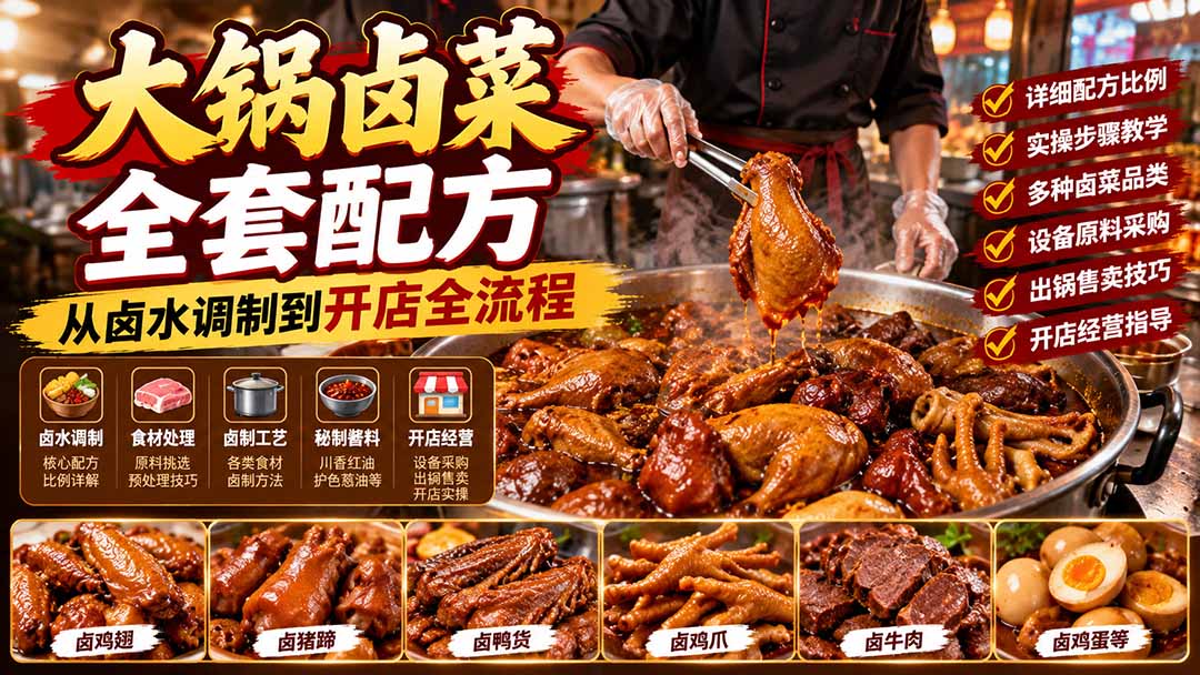 大锅卤菜全套配方，从卤水调制到开店全流程，感觉学会了去摆摊也不错 - 红果网创-红果网创