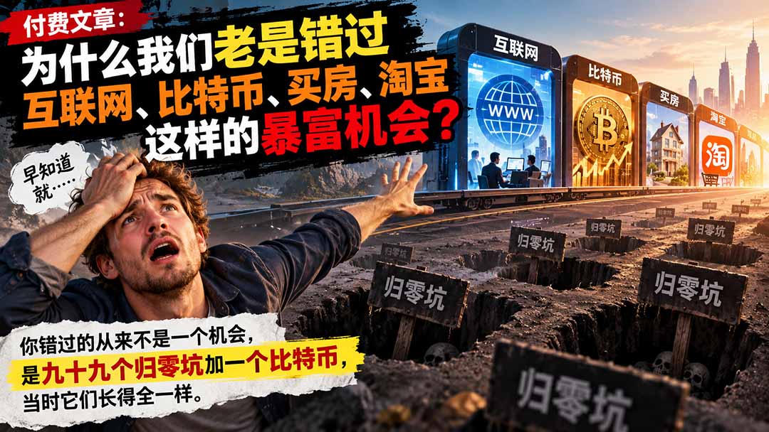 付费文章:为什么我们老是错过互联网、比特币、买 房、淘宝这样的暴富机会?-阿灿学库