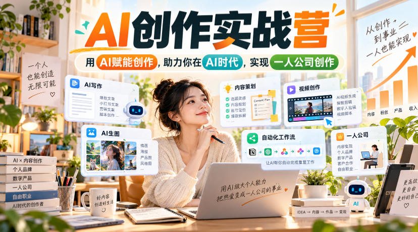 AI创作实战营,用AI赋能创作,助力你在AI时代,实现一人公司创作-阿灿学库