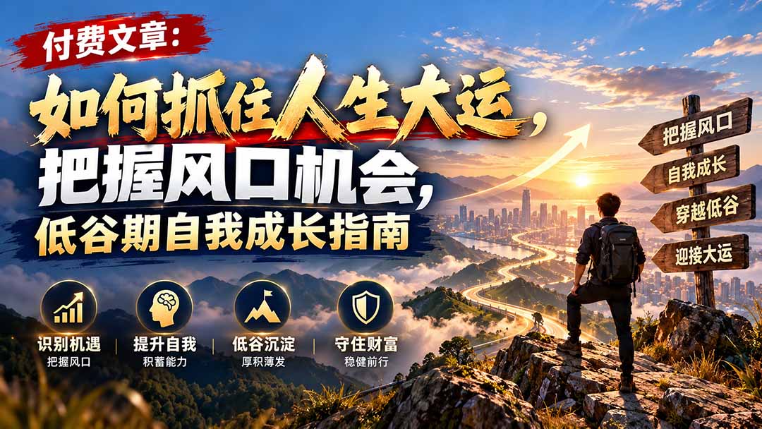 付费文章:如何抓住人生大运,把握风口机会,低谷期自我成长指南-阿灿学库