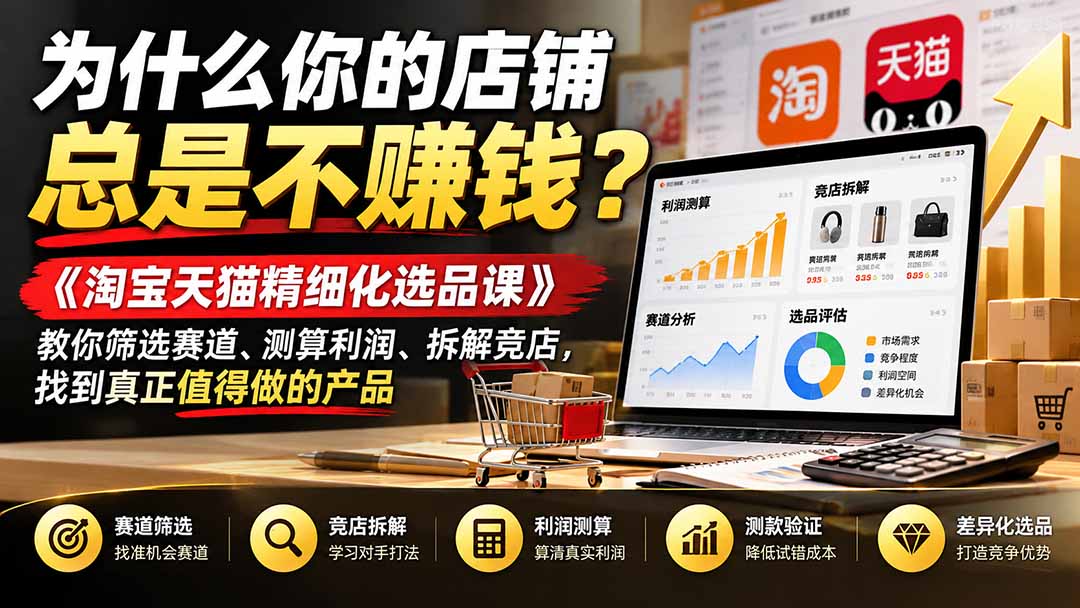 为什么你的店铺总是不赚钱？《淘宝天猫精细化选品课》教你筛选赛道、测算利润、拆解竞店，找到真正值得做的产品-红果网创