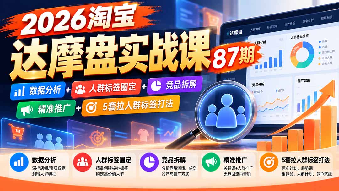 2026淘宝达摩盘实战课87期:数据分析+人群标签圈定+竞品拆解+精准推广+5套拉人群标签打法-阿灿学库