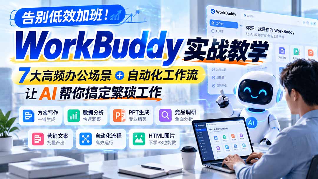 告别低效加班！WorkBuddy实战教学，7大高频办公场景＋自动化工作流，让AI帮你搞定繁琐工作-阿灿学库